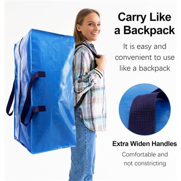 Heavy Duty Extra Large Moving Bags W/Backpack Straps - Strong Handles & Zippers - Picture 4 of 8